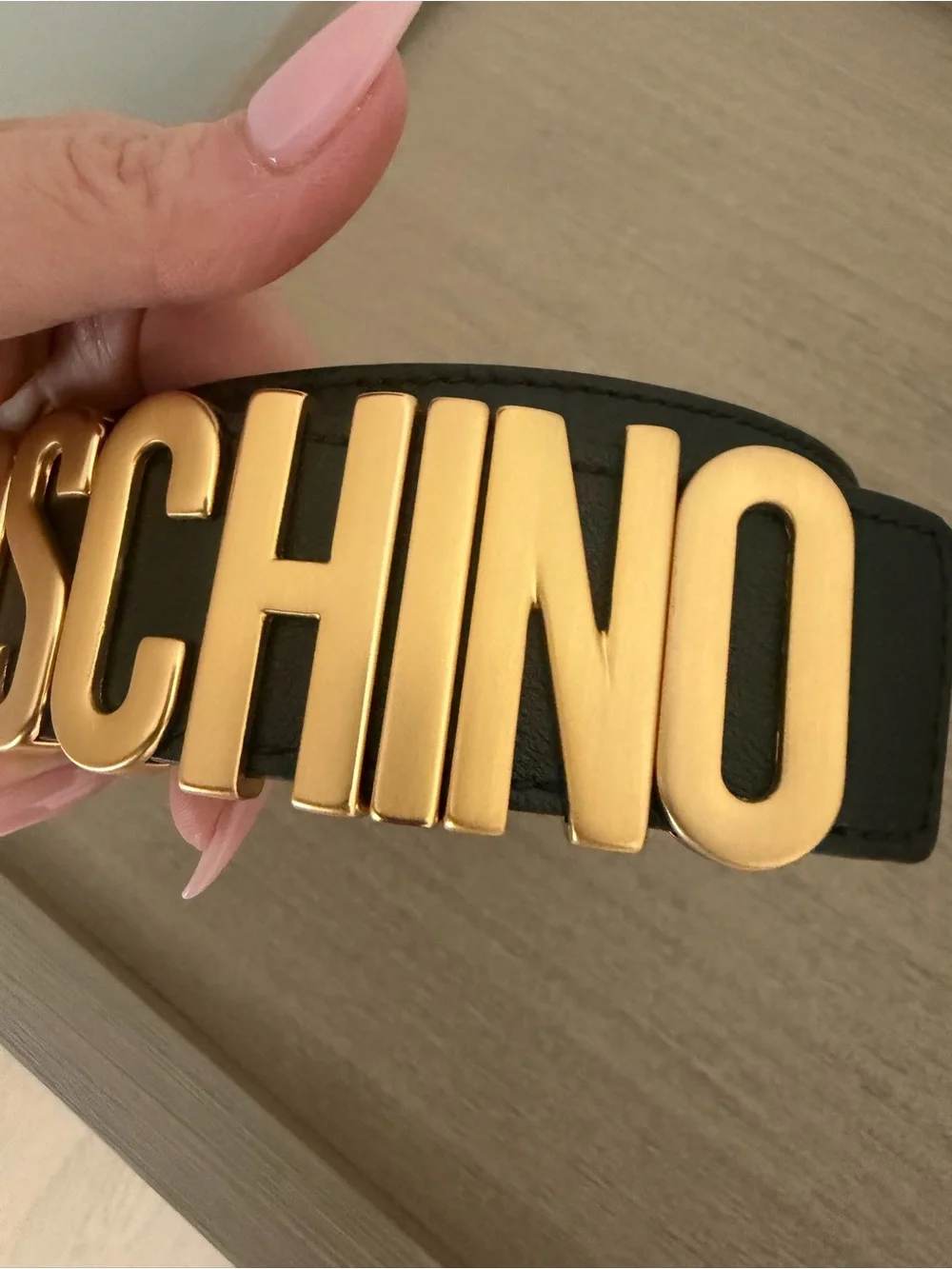 Moschino Black Belt with Gold MOSCHINO Lettering